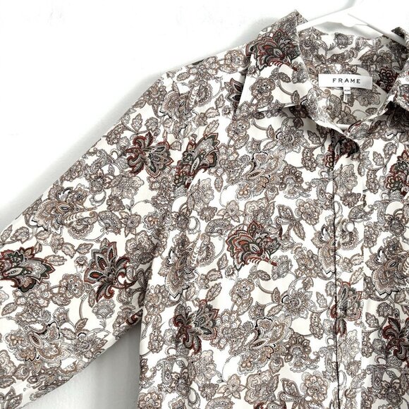 Frame 70’s Floral Paisley Long Sleeve Button Down Silk Blouse Women’s Sz Medium - Picture 7 of 11